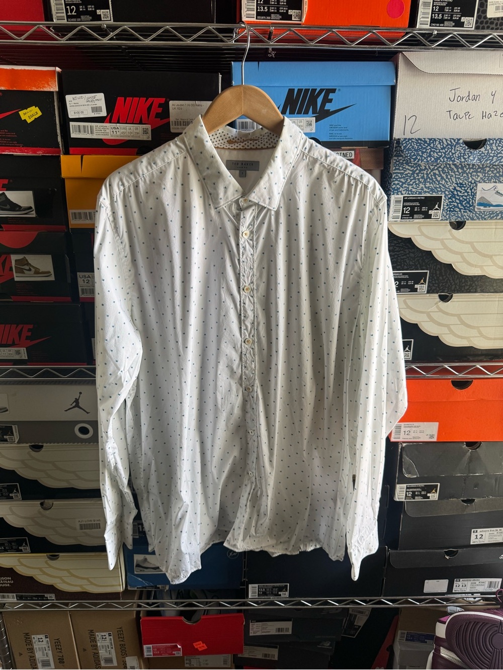 Ted Baker White Button-Up Shirt with Micro Dot Pattern